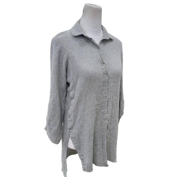 ZARA Gray Linen Tunic Top Button Down Long Sleeve Shirt Lagenlook Boho - Picture 2 of 10